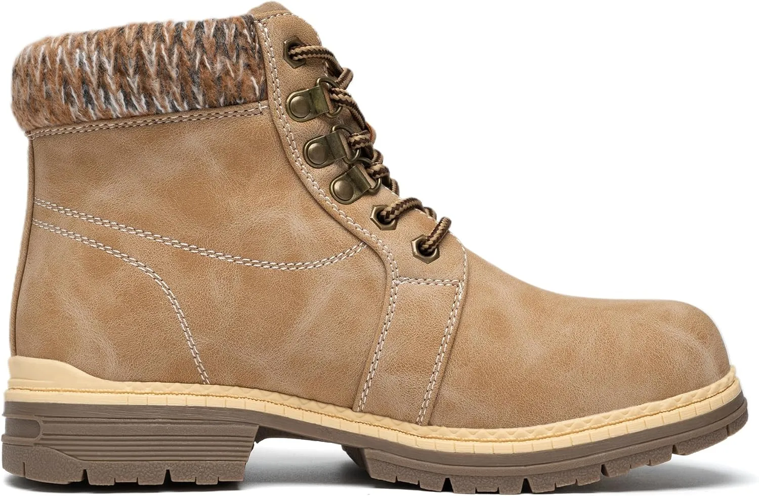 COTTIMO Snow Hiking Winter Boots for Women - Casual Brown Combat Work Boot - Non-slip Fur-Lined Ankle Boots - Fashion Boots Waterproof Leather Shoes