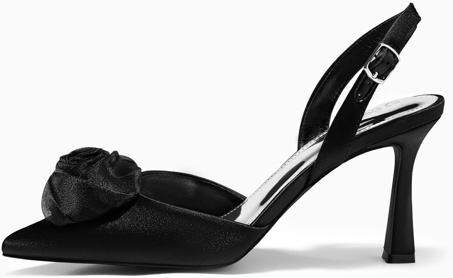 Coutgo Womens Slingback High Heels Closed Pointed Toe D'Orsay Satin Buckle Pumps Flower Wedding Dress Shoes