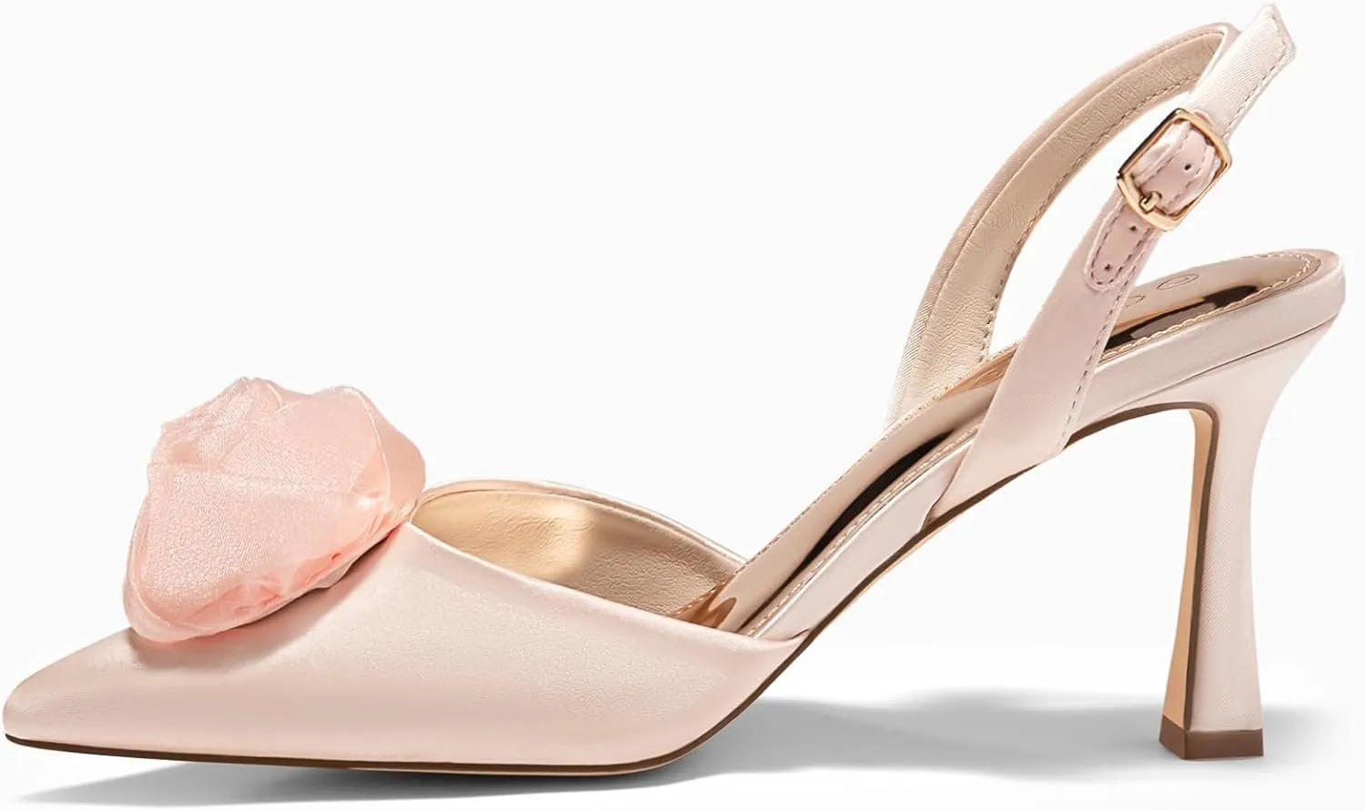 Coutgo Womens Slingback High Heels Closed Pointed Toe D'Orsay Satin Buckle Pumps Flower Wedding Dress Shoes