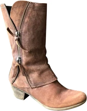 Ctreela Womens Western Cowgirl Riding Boots Vintage Slouch Wide Calf Cowboy Booties Zipper Mid-Calf Retro Motorbike Boots