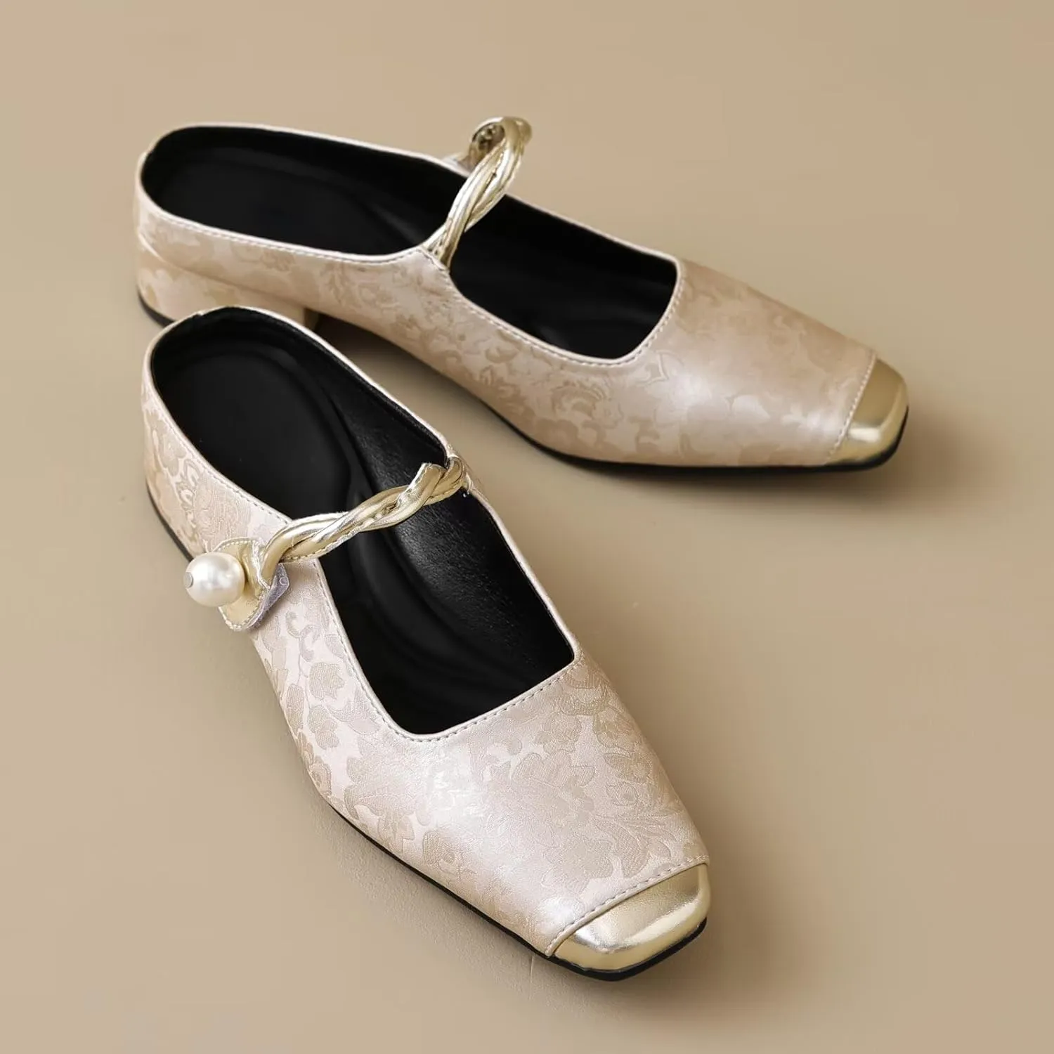 Dear Time Women's Closed Toe Mary Jane Backless Flats Slip-on Mules Casual Comfortable Shoes