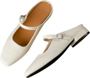 Dear Time Women's Closed Toe Mary Jane Backless Flats Slip-on Mules Casual Comfortable Shoes