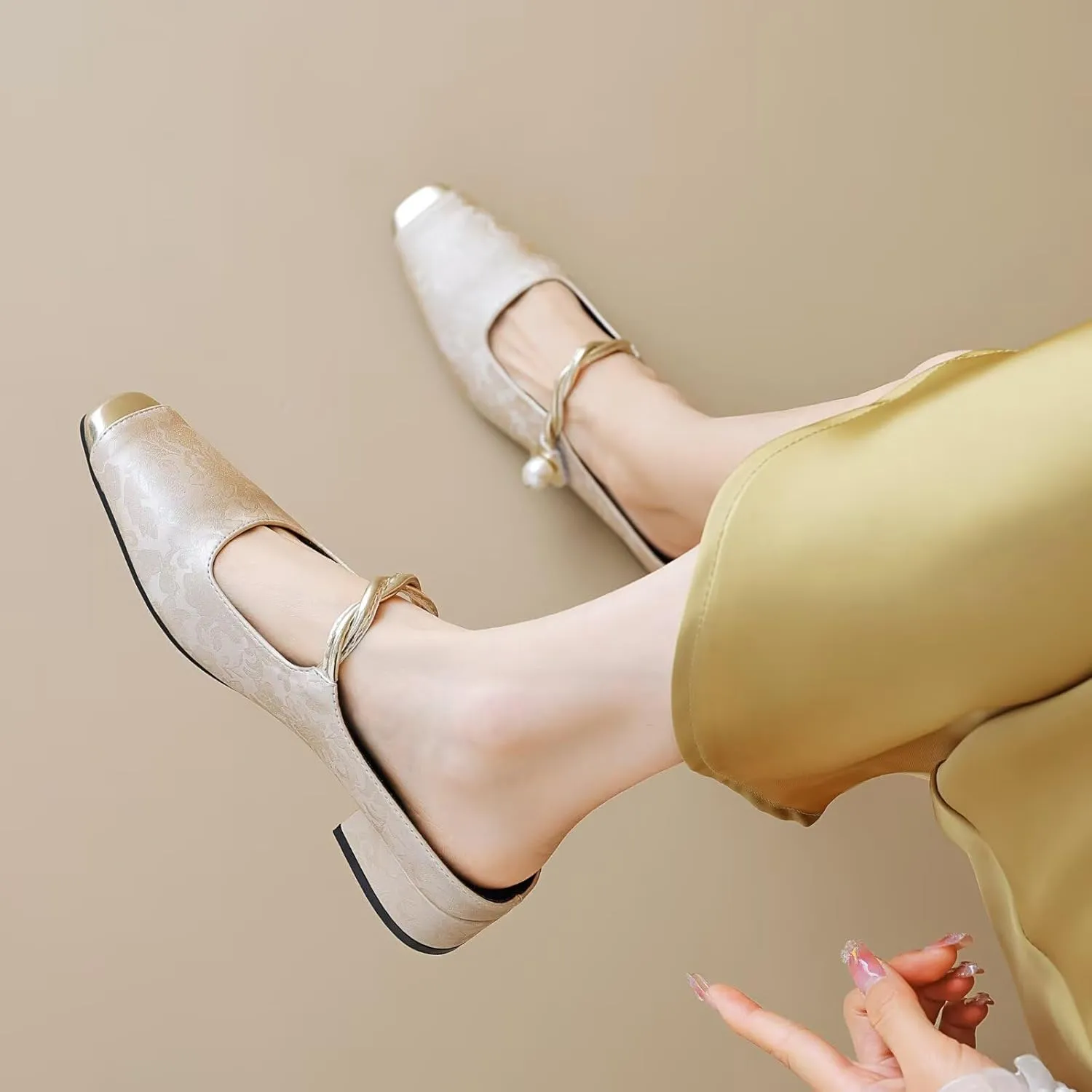 Dear Time Women's Closed Toe Mary Jane Backless Flats Slip-on Mules Casual Comfortable Shoes