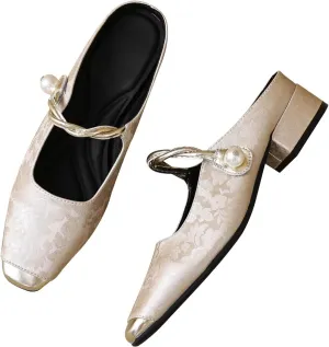 Dear Time Women's Closed Toe Mary Jane Backless Flats Slip-on Mules Casual Comfortable Shoes