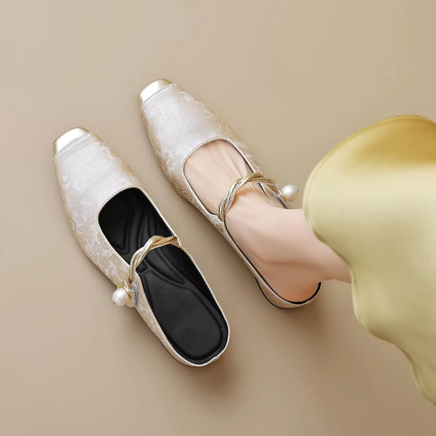 Dear Time Women's Closed Toe Mary Jane Backless Flats Slip-on Mules Casual Comfortable Shoes