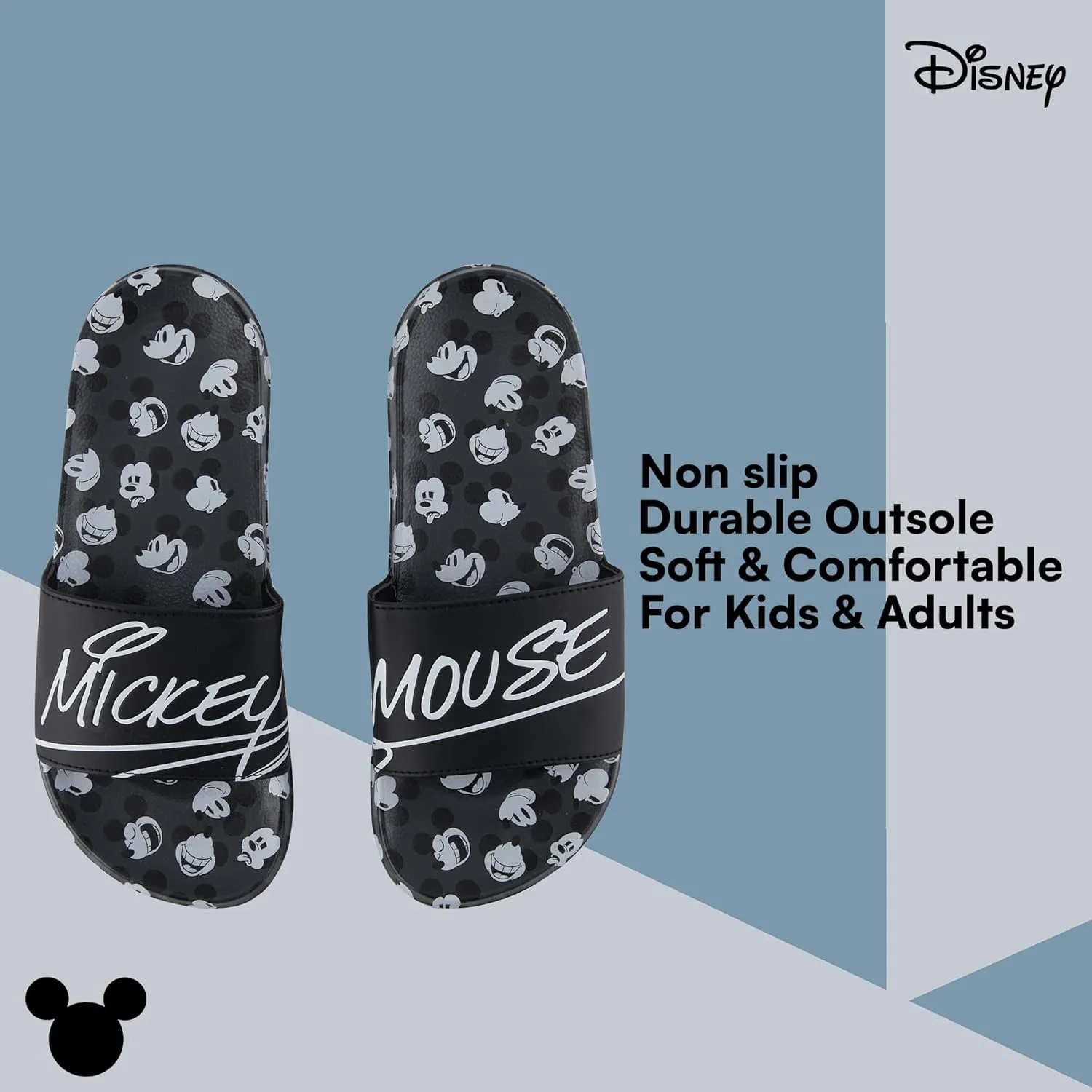 Disney Mens Mickey Mouse Slide Sandals - Mickey Mouse Shoes - Mickey, Minnie, Goofy, Donald, and Daisy Slides