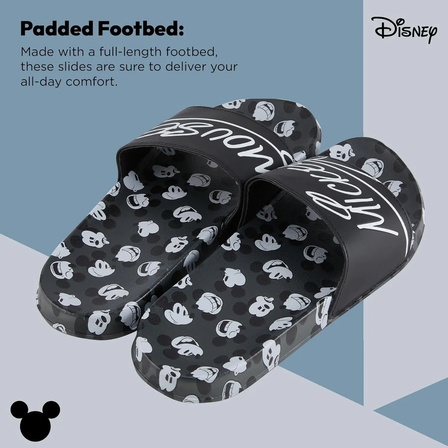 Disney Mens Mickey Mouse Slide Sandals - Mickey Mouse Shoes - Mickey, Minnie, Goofy, Donald, and Daisy Slides