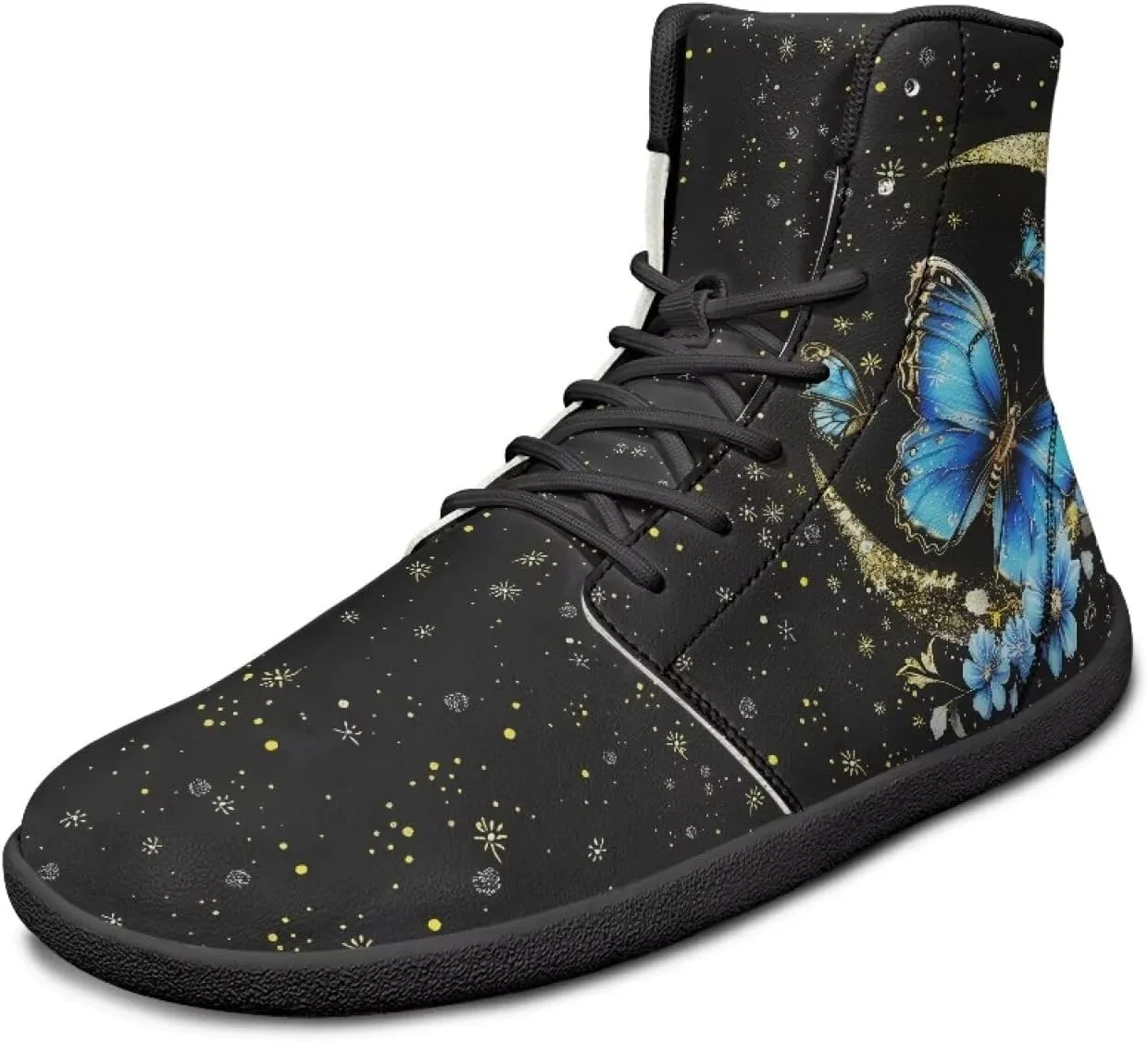 Doojoayie Gothic Barefoot Walking Shoes Women High Top Sneakers PU Leather Shoes