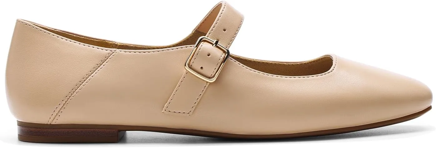 DREAM PAIRS Women's Silver Square Toe Mary Jane Flats: Comfortable Casual Slip On Dress Shoes with Buckle Strap for Women's Daily Wear