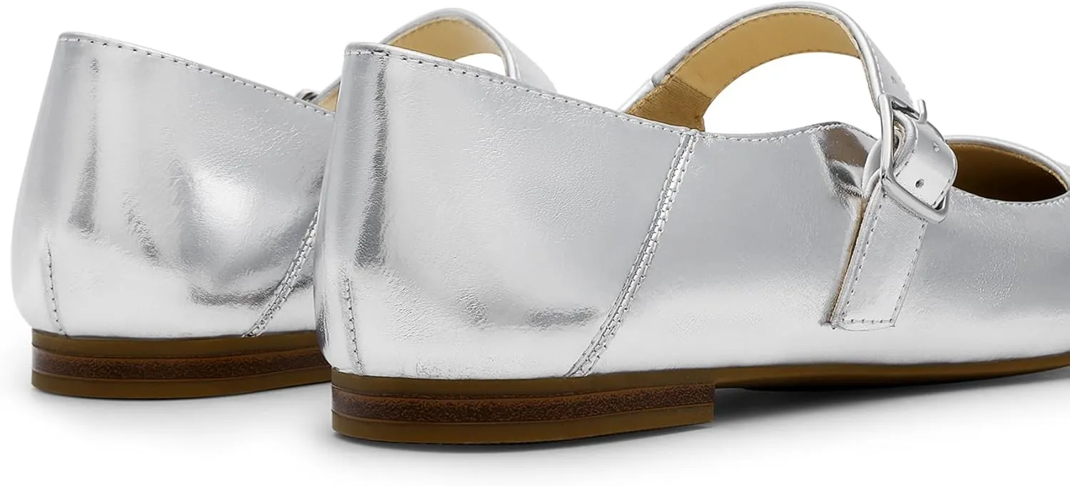 DREAM PAIRS Women's Silver Square Toe Mary Jane Flats: Comfortable Casual Slip On Dress Shoes with Buckle Strap for Women's Daily Wear