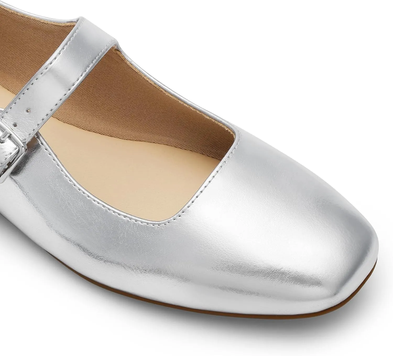 DREAM PAIRS Women's Silver Square Toe Mary Jane Flats: Comfortable Casual Slip On Dress Shoes with Buckle Strap for Women's Daily Wear