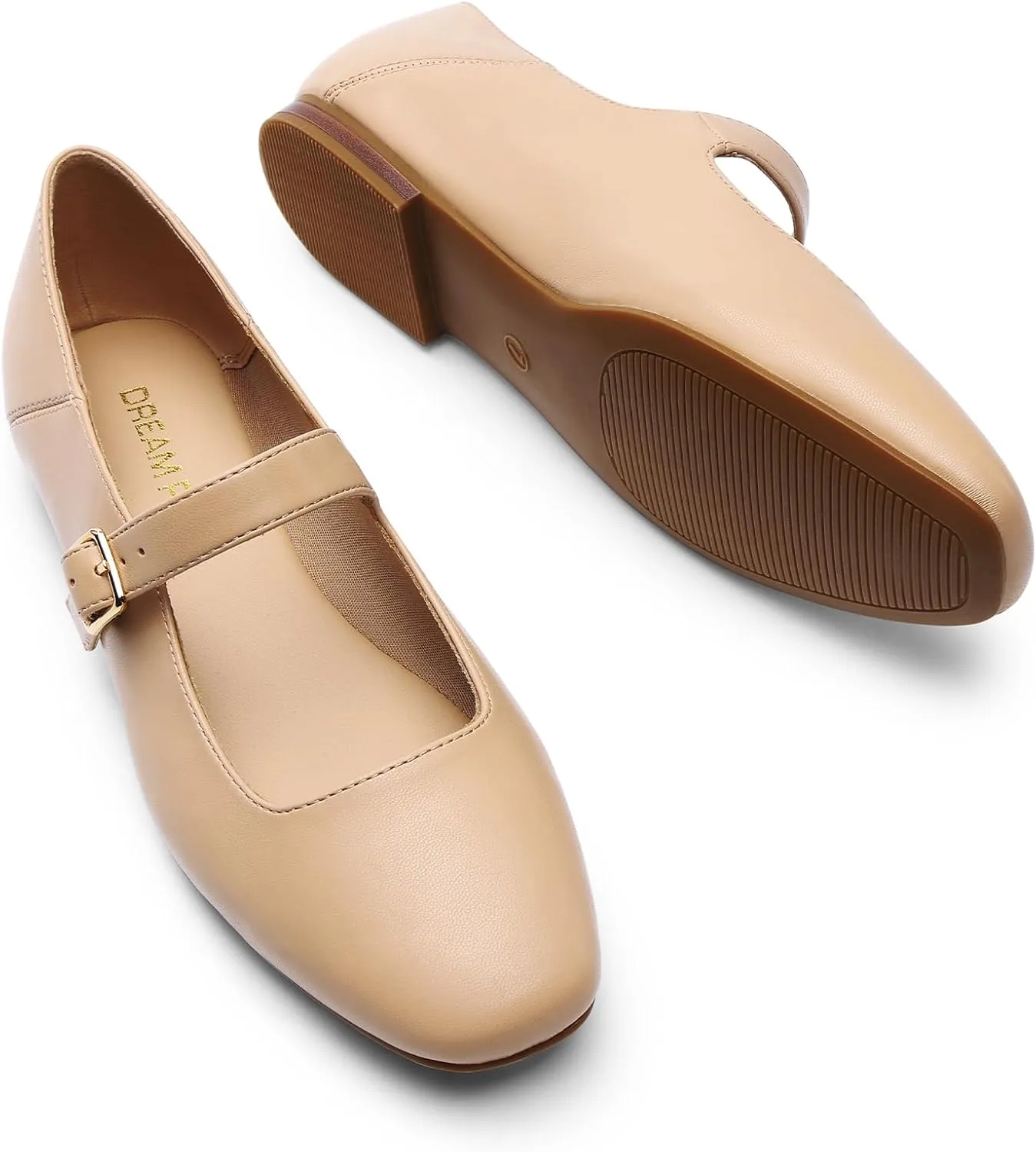 DREAM PAIRS Women's Silver Square Toe Mary Jane Flats: Comfortable Casual Slip On Dress Shoes with Buckle Strap for Women's Daily Wear