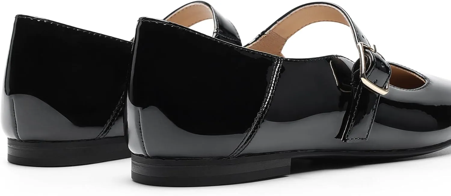 DREAM PAIRS Women's Silver Square Toe Mary Jane Flats: Comfortable Casual Slip On Dress Shoes with Buckle Strap for Women's Daily Wear