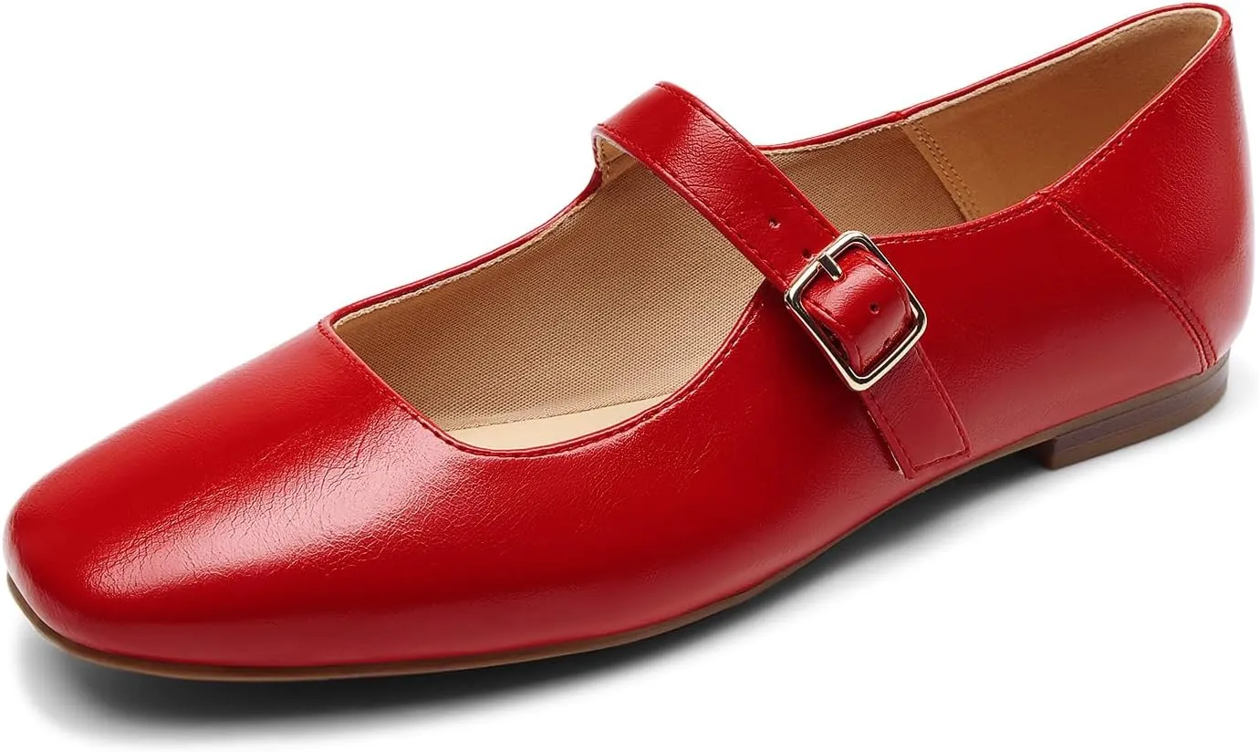 DREAM PAIRS Women's Silver Square Toe Mary Jane Flats: Comfortable Casual Slip On Dress Shoes with Buckle Strap for Women's Daily Wear