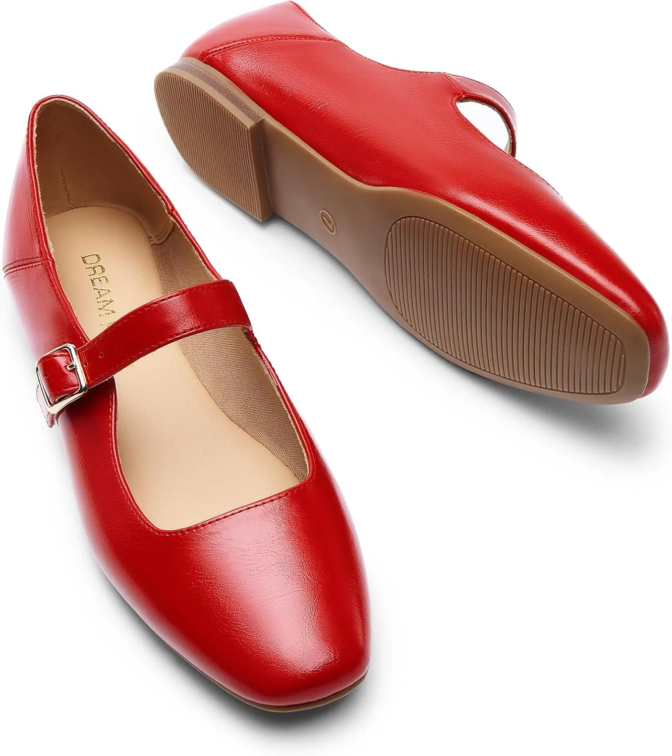 DREAM PAIRS Women's Silver Square Toe Mary Jane Flats: Comfortable Casual Slip On Dress Shoes with Buckle Strap for Women's Daily Wear