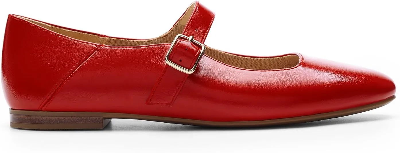 DREAM PAIRS Women's Silver Square Toe Mary Jane Flats: Comfortable Casual Slip On Dress Shoes with Buckle Strap for Women's Daily Wear