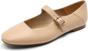 DREAM PAIRS Women's Silver Square Toe Mary Jane Flats: Comfortable Casual Slip On Dress Shoes with Buckle Strap for Women's Daily Wear