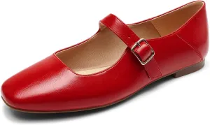 DREAM PAIRS Women's Silver Square Toe Mary Jane Flats: Comfortable Casual Slip On Dress Shoes with Buckle Strap for Women's Daily Wear