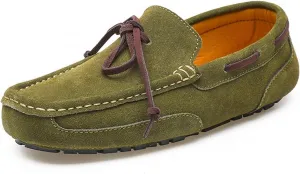 Driving Moccasins Smoking Loafer for Men Suede Vamp Stitching Details Deck Shoes Plain Toe Genuine Leather Resistant Flexible Flat Heel Soft Driving for Any Attire