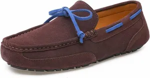 Driving Moccasins Smoking Loafer for Men Suede Vamp Stitching Details Deck Shoes Plain Toe Genuine Leather Resistant Flexible Flat Heel Soft Driving for Any Attire