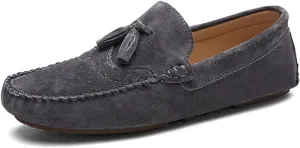 Easy to Put and Remove Driving Moccasins for Men Suede Vamp Round Toe Tassel Stitching Details Resistant Flexible Flat Heel Soft Comfortable Casual Slip On for All Occasions