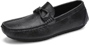 Easy to Put and Remove. Loafer Shoes Driving Moccasins for Men Genuine Leather Bow Stitching Details Round Toe Resistant Flat Heel Flexible Walking Slip on for All Occasions