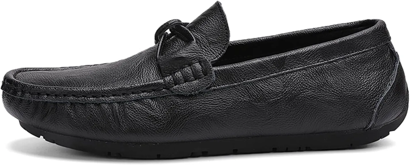 Easy to Put and Remove. Loafer Shoes Driving Moccasins for Men Genuine Leather Bow Stitching Details Round Toe Resistant Flat Heel Flexible Walking Slip on for All Occasions