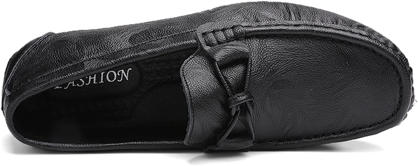 Easy to Put and Remove. Loafer Shoes Driving Moccasins for Men Genuine Leather Bow Stitching Details Round Toe Resistant Flat Heel Flexible Walking Slip on for All Occasions