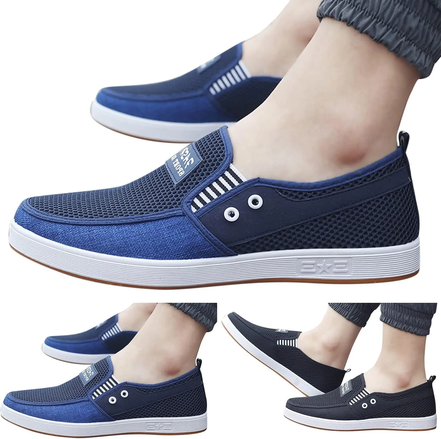 Fashion All Season Men Casual Shoes Flat Non Slip Sole Mesh Breathable and Lightweight Comfortable Slip Casual Wear Men