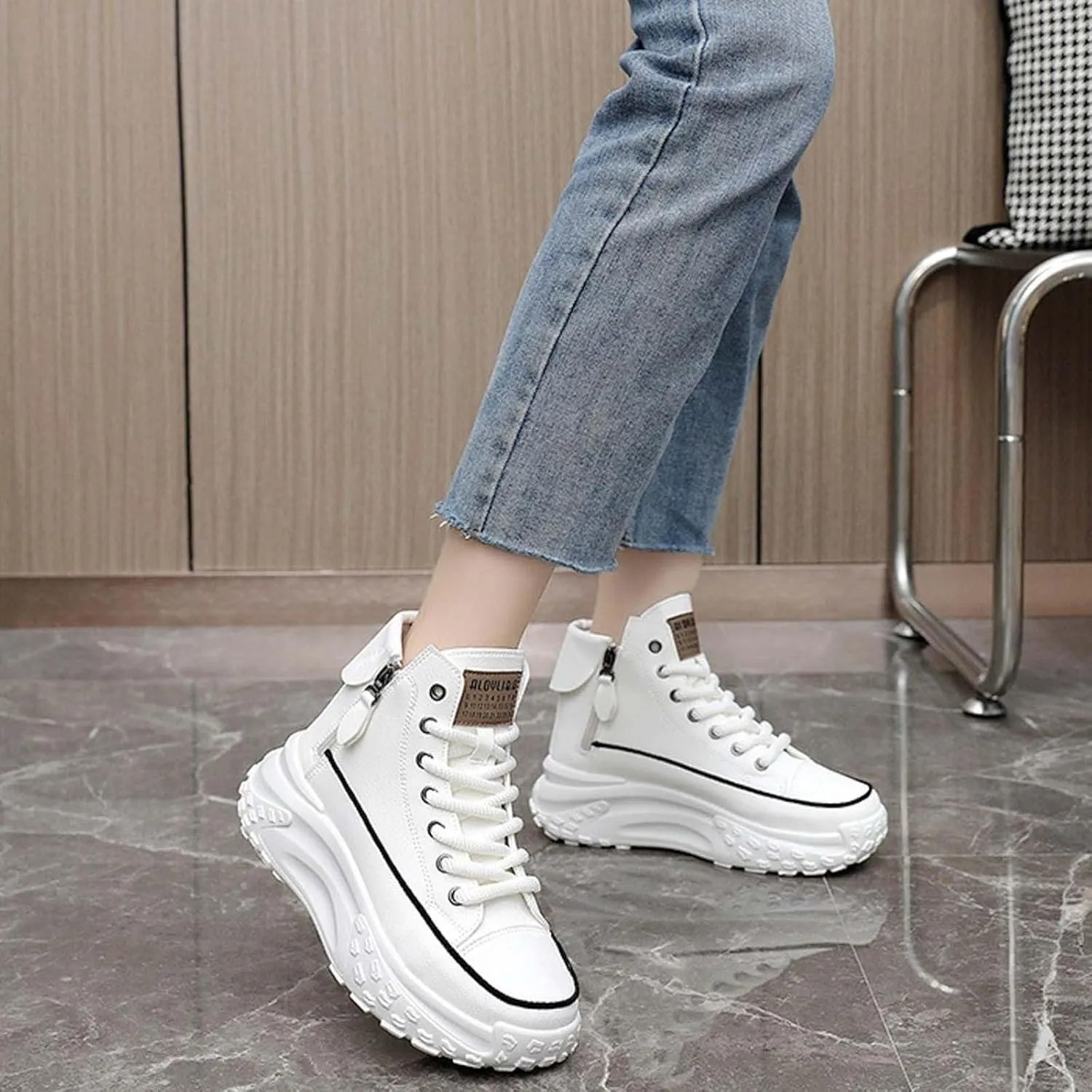 Fashion Sneakers For Women 2024 Platform,Womens White Platform Sneakers Canvas Platform Shoes for Women Black Casual Tennis Shoes Comfortable Walking Shoes for Women Lace Up High Top Sneakers