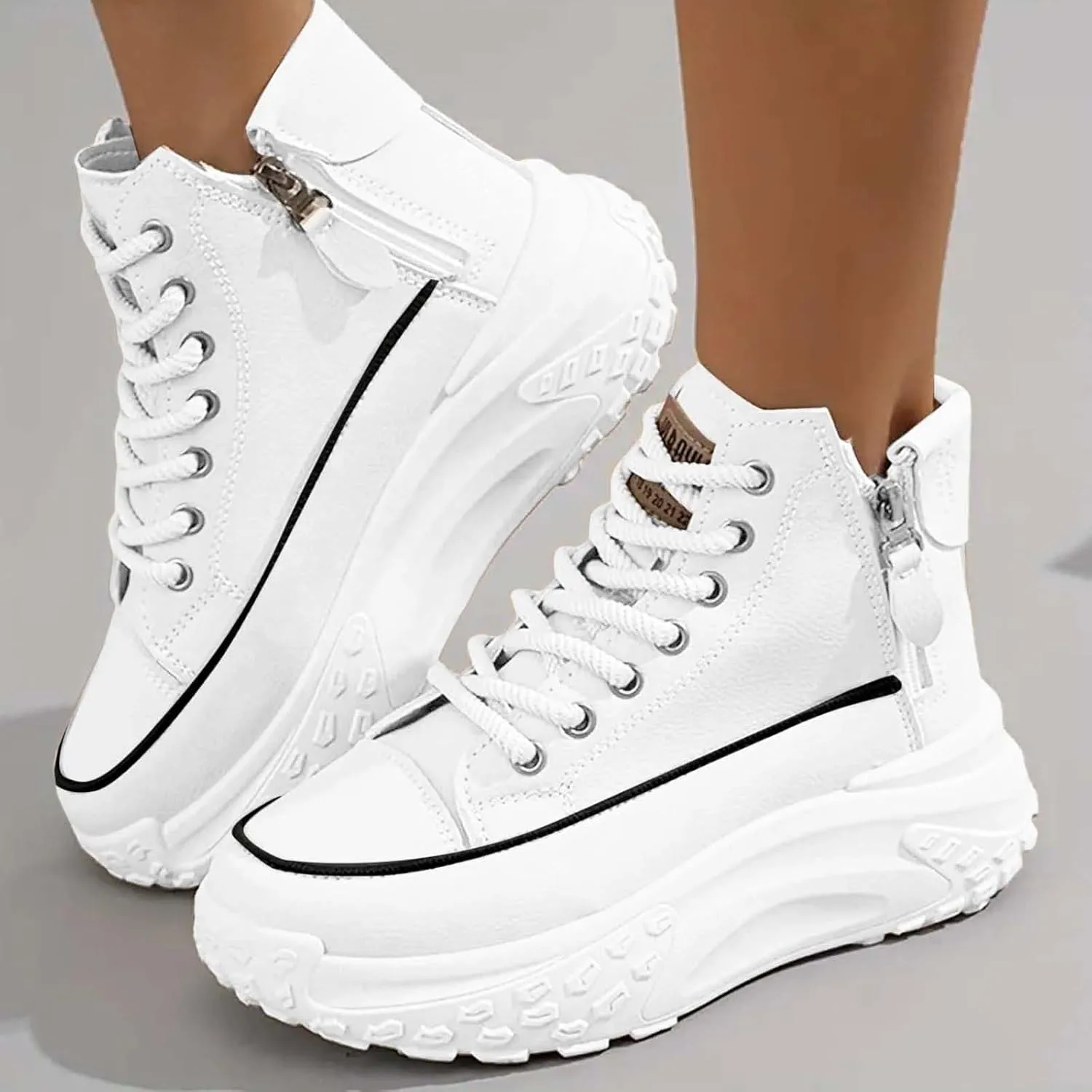 Fashion Sneakers For Women 2024 Platform,Womens White Platform Sneakers Canvas Platform Shoes for Women Black Casual Tennis Shoes Comfortable Walking Shoes for Women Lace Up High Top Sneakers