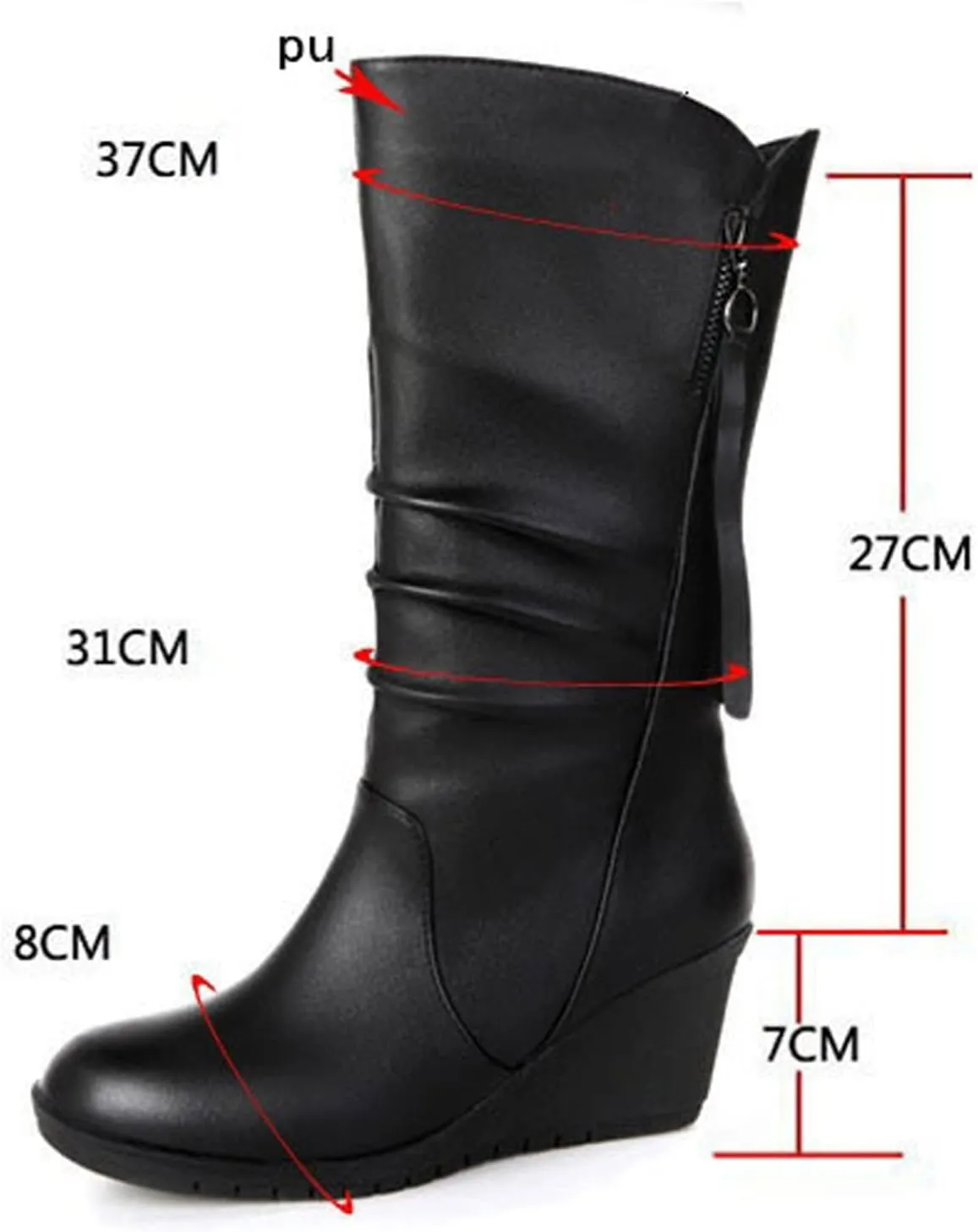 Fashion Women Keep Warm Wedges Artificial Leather Zipper Mid Calf Boots Round Toe Shoes Mid Calf Boots for Women Suede