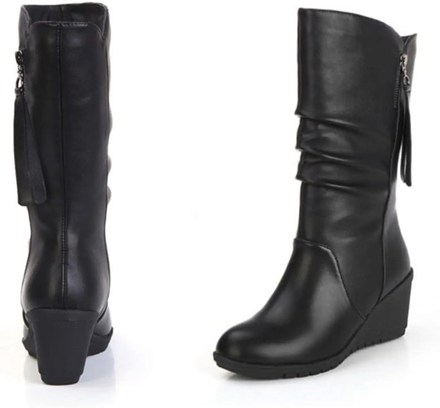 Fashion Women Keep Warm Wedges Artificial Leather Zipper Mid Calf Boots Round Toe Shoes Mid Calf Boots for Women Suede