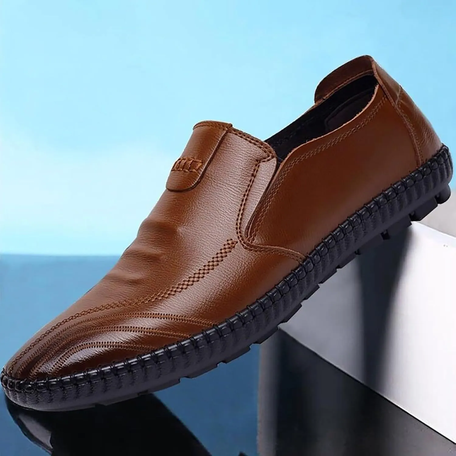Flat Loafer for Men Leather Slip On Business Dress Shoes Driving Casual Boat Soft Shoes Leather Shoes 11 Men