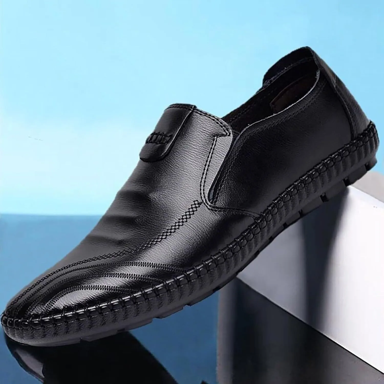 Flat Loafer for Men Leather Slip On Business Dress Shoes Driving Casual Boat Soft Shoes Leather Shoes 11 Men