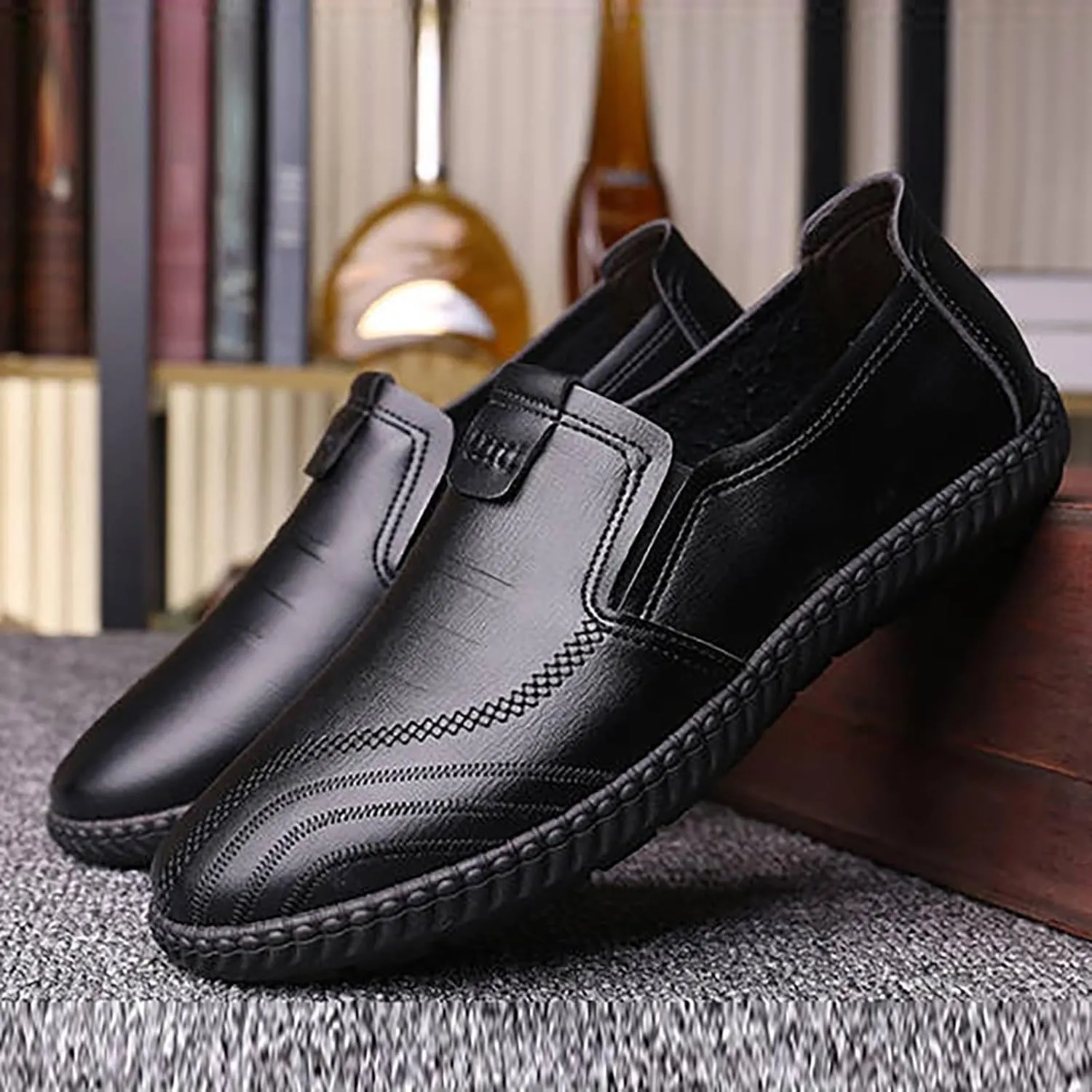 Flat Loafer for Men Leather Slip On Business Dress Shoes Driving Casual Boat Soft Shoes Leather Shoes 11 Men