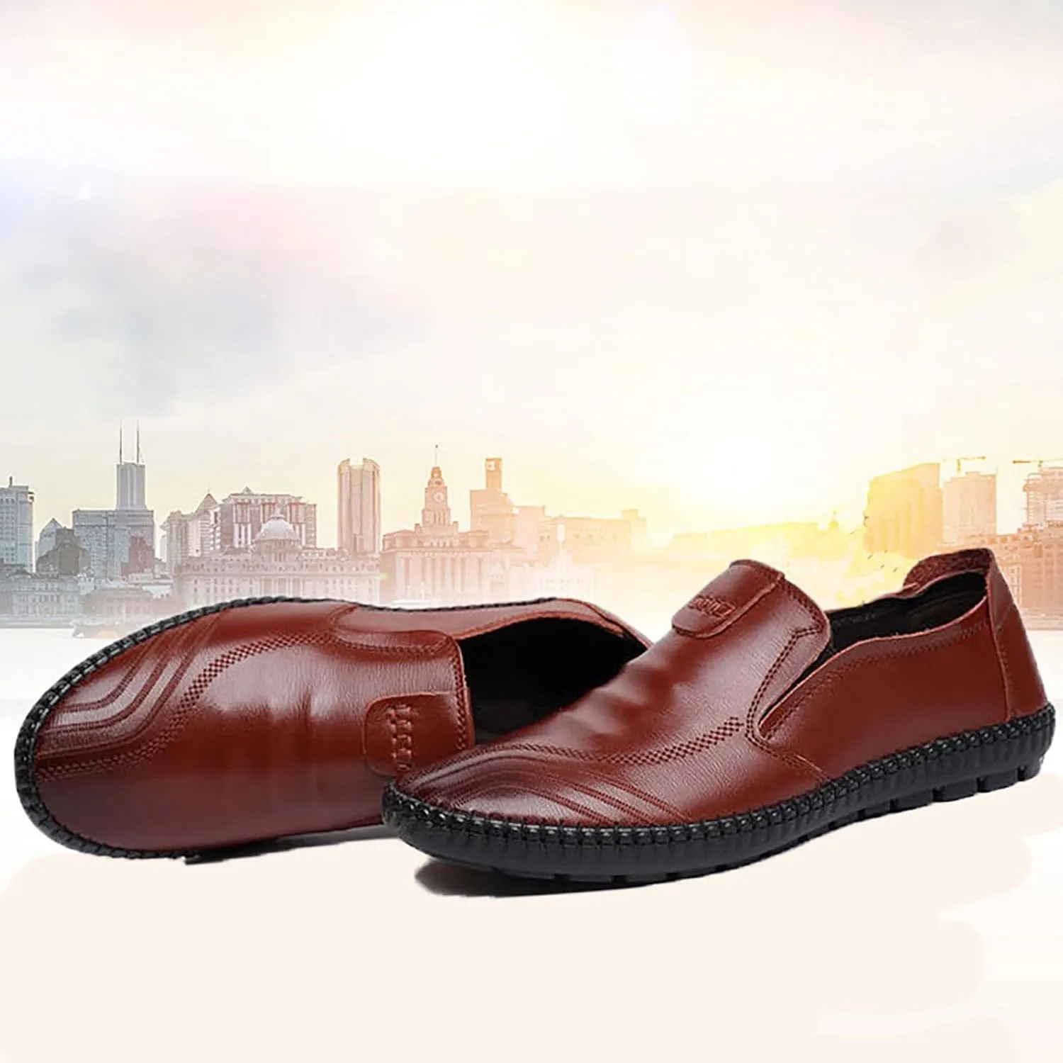 Flat Loafer for Men Leather Slip On Business Dress Shoes Driving Casual Boat Soft Shoes Leather Shoes 11 Men