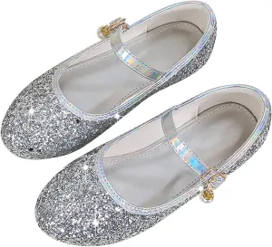 Flower Girls Dress Shoes Glitter Ballet Flat for Toddler Wedding Pary School Fashion Buckle Mary Jane Shoes