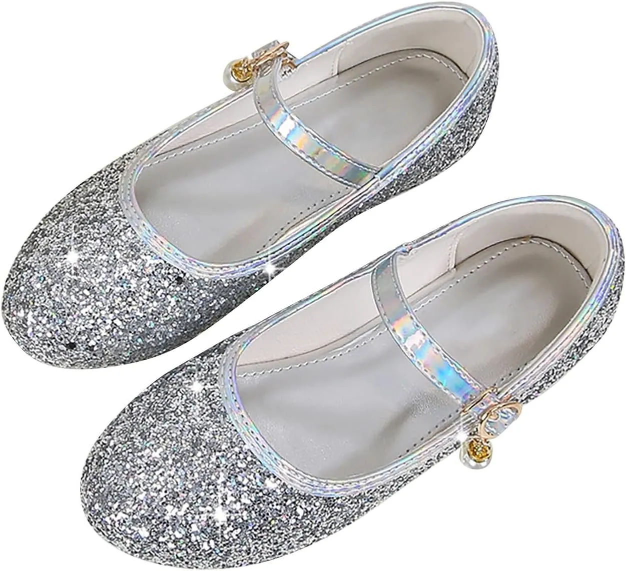 Flower Girls Dress Shoes Glitter Ballet Flat for Toddler Wedding Pary School Fashion Buckle Mary Jane Shoes