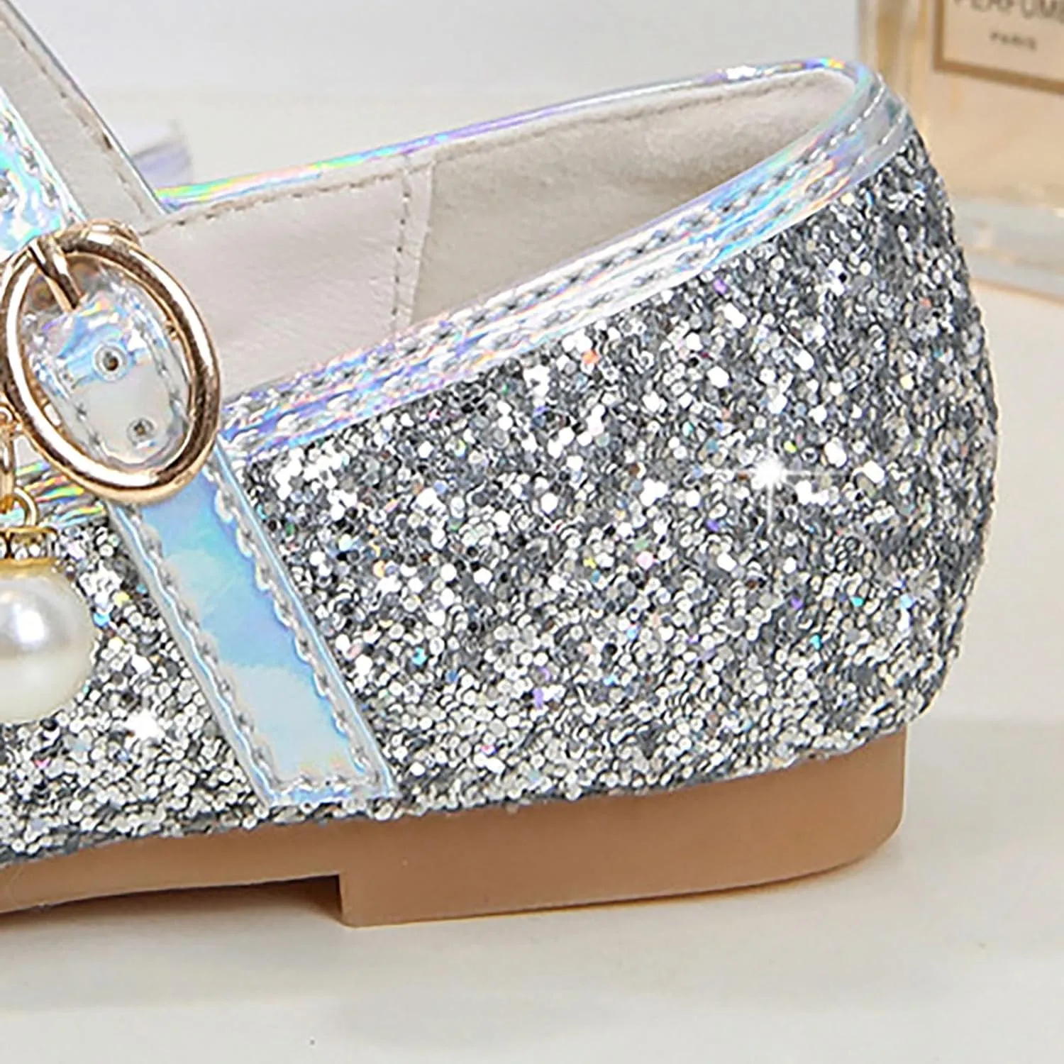Flower Girls Dress Shoes Glitter Ballet Flat for Toddler Wedding Pary School Fashion Buckle Mary Jane Shoes