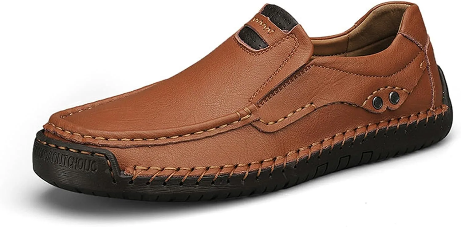 Genuine Leather Men's Handmade Slip on Loafers Soft Breathable Walking Driving Shoes