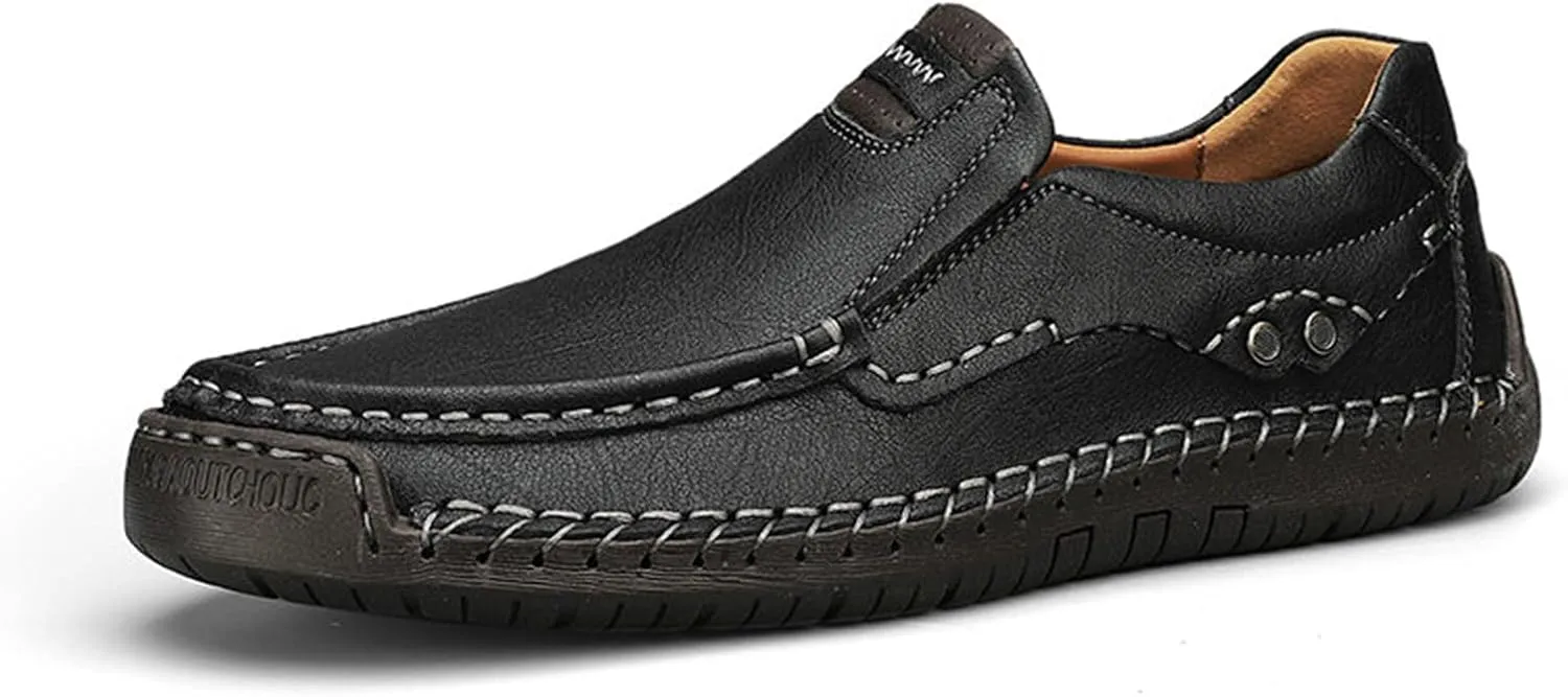 Genuine Leather Men's Handmade Slip on Loafers Soft Breathable Walking Driving Shoes