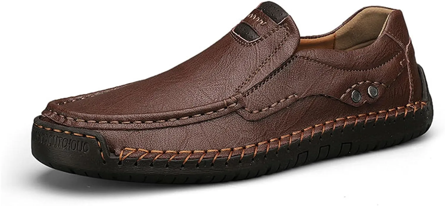Genuine Leather Men's Handmade Slip on Loafers Soft Breathable Walking Driving Shoes