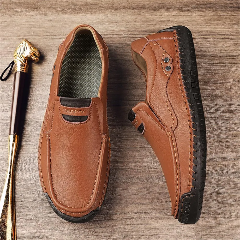 Genuine Leather Men's Handmade Slip on Loafers Soft Breathable Walking Driving Shoes