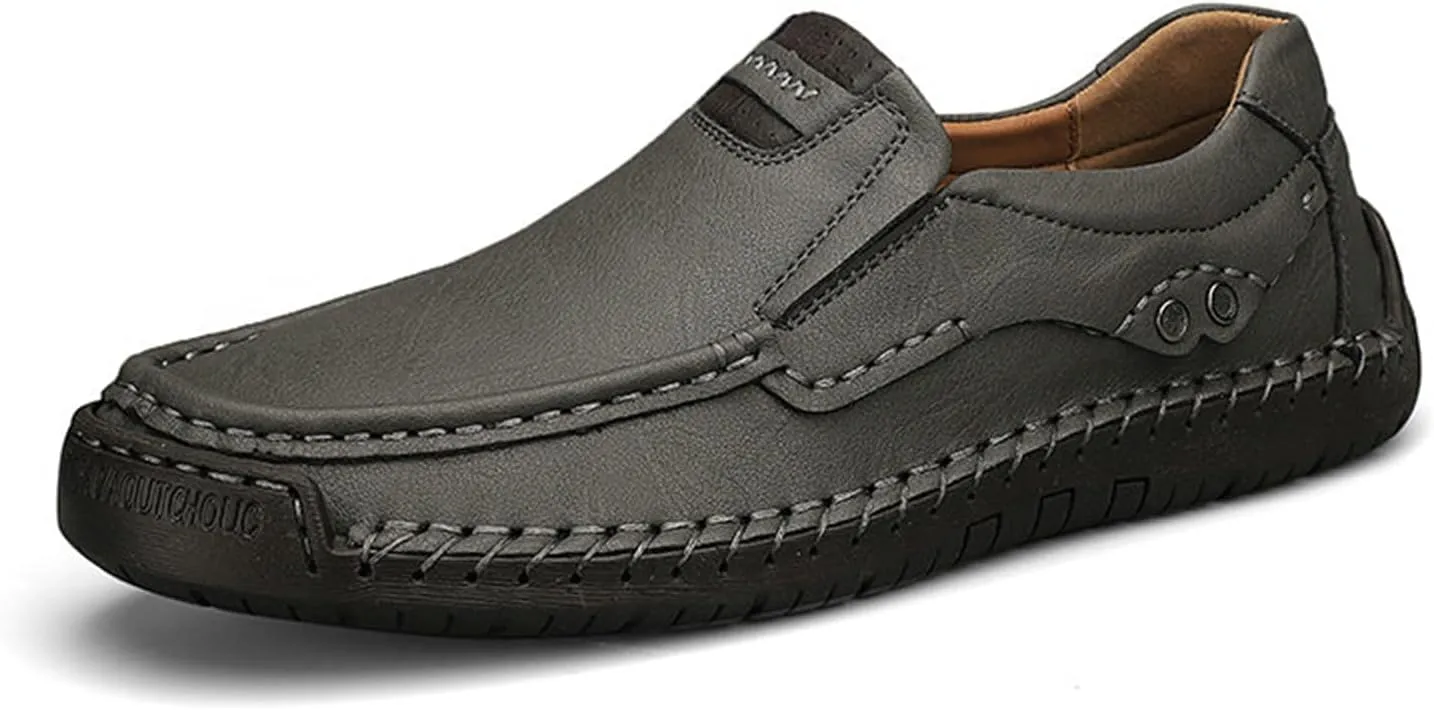Genuine Leather Men's Handmade Slip on Loafers Soft Breathable Walking Driving Shoes