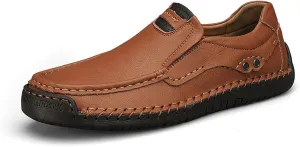 Genuine Leather Men's Handmade Slip on Loafers Soft Breathable Walking Driving Shoes