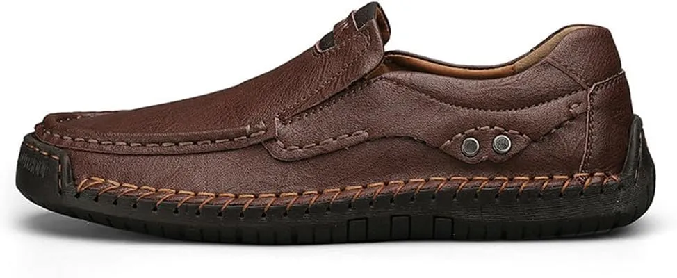 Genuine Leather Men's Handmade Slip on Loafers Soft Breathable Walking Driving Shoes