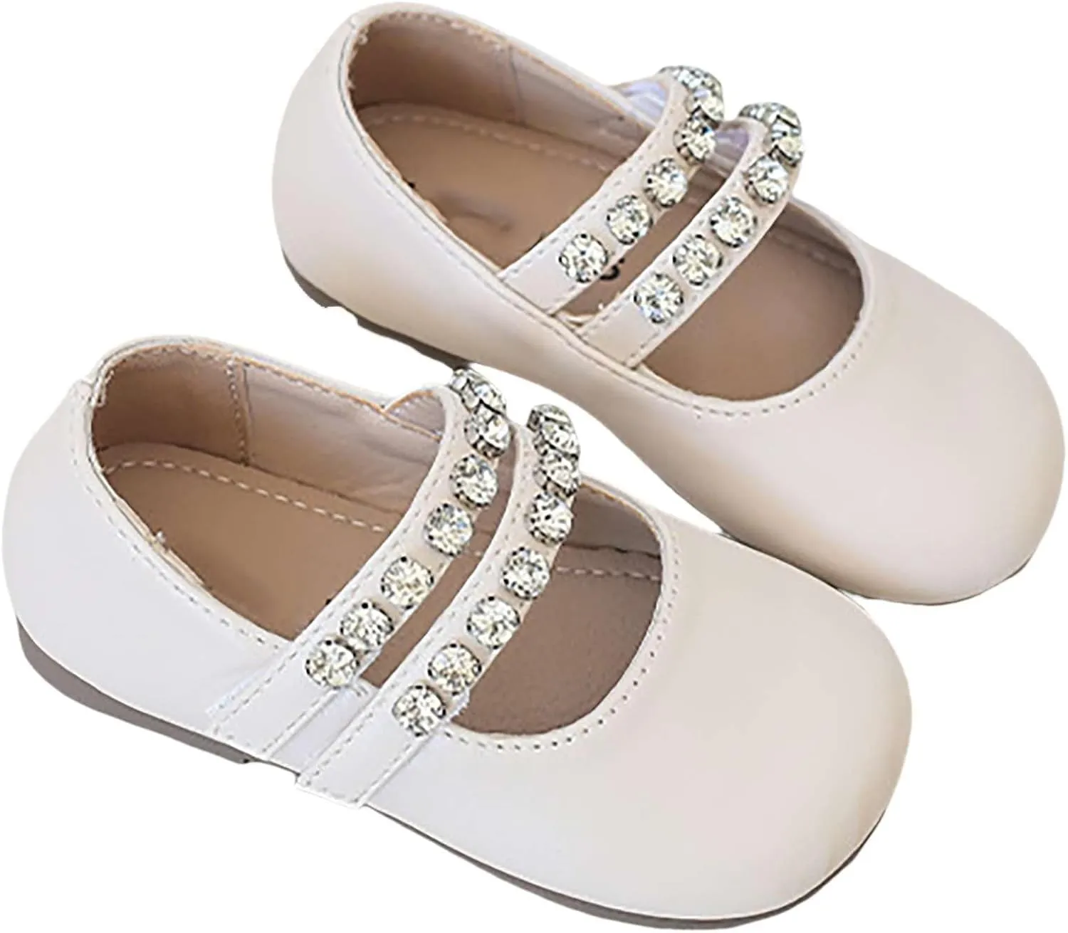 Girls Leather Flat𝐬 Mary Jane Dress Shoes with Pearl Strap Kids Wedding Part𝐲 School 𝗨niform 𝗠occasins Shoes