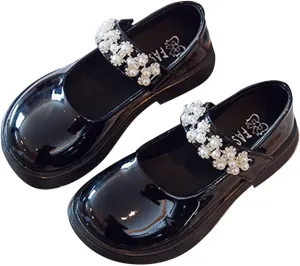 Girl's Mary Jane Dress Shoes School Shoes for Girls Ballet Flat with Rhinestone Strap for Party Wedding School Shoes