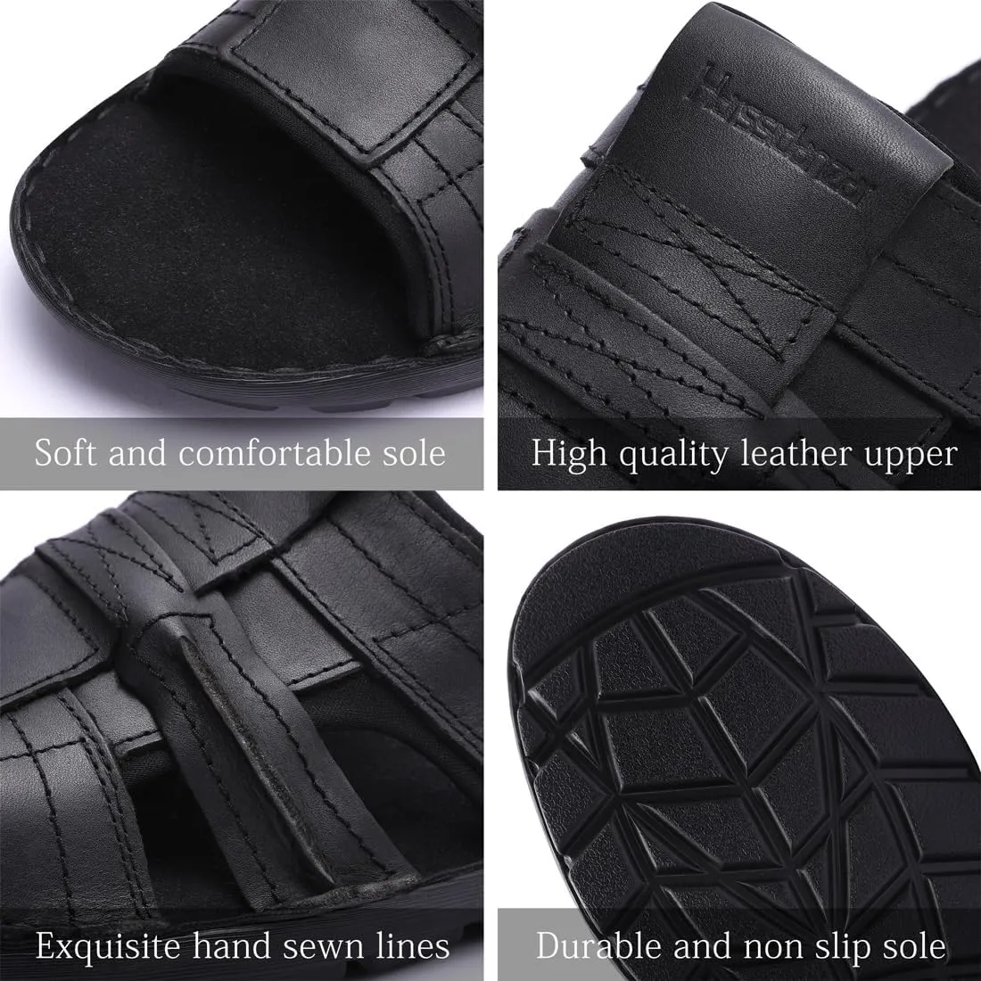 Harssidanzar Leather Slide Sandals for Men Memory foam Lightweight Summer Mens Sandals Outdoor Mens Beach slip on Sandal KM228US